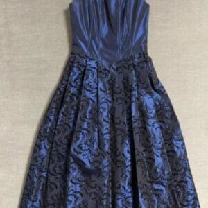 Vtg Prom Dress 12 Blue Black Satin Corset Regency Princess Dark Romantic 90s y2k